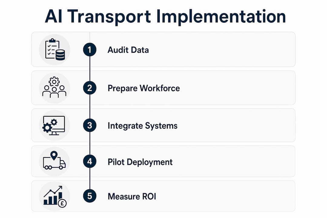 Infographic illustrating AI transport implementation steps