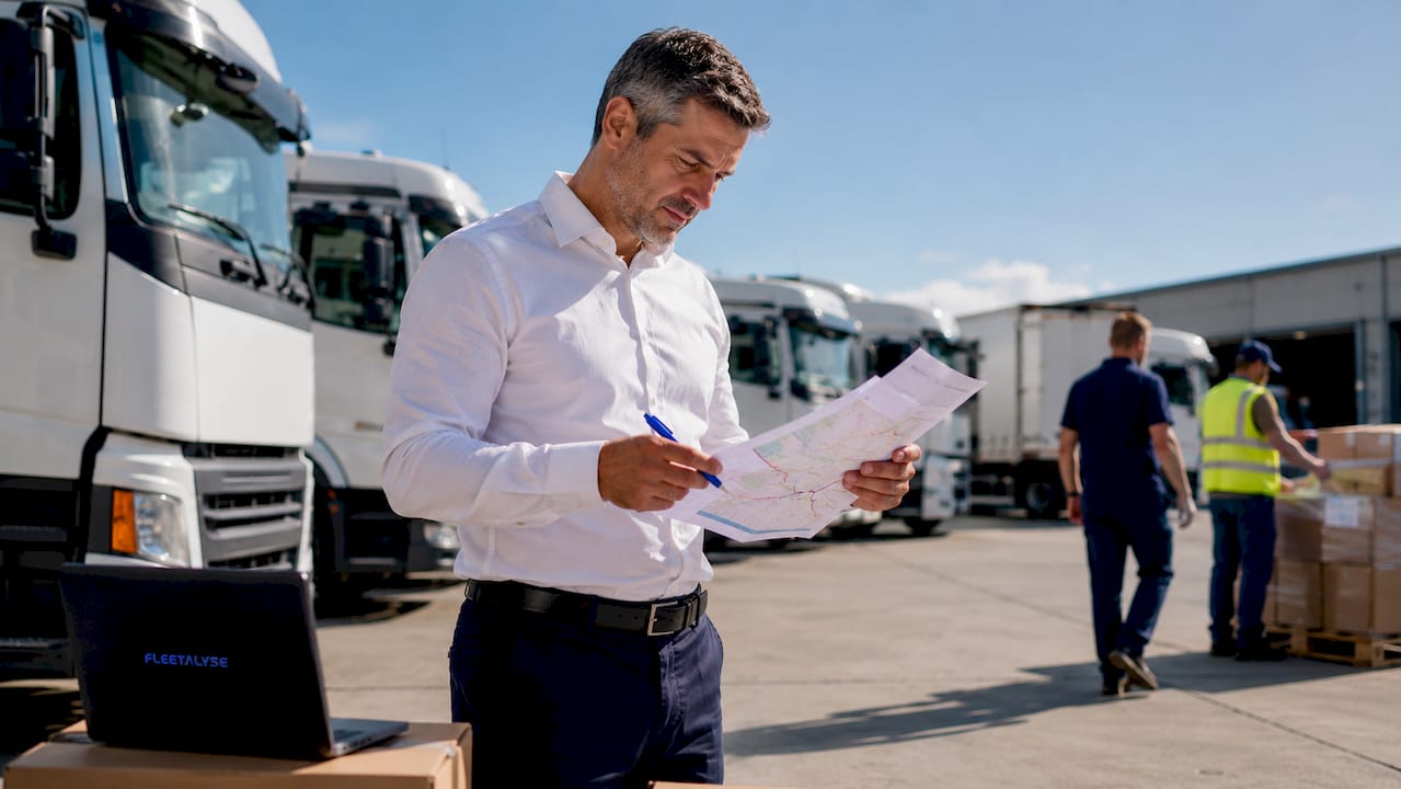 Logistics manager reviewing fleet plans