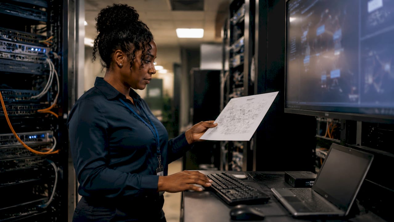 IT specialist preparing TMS system for AI