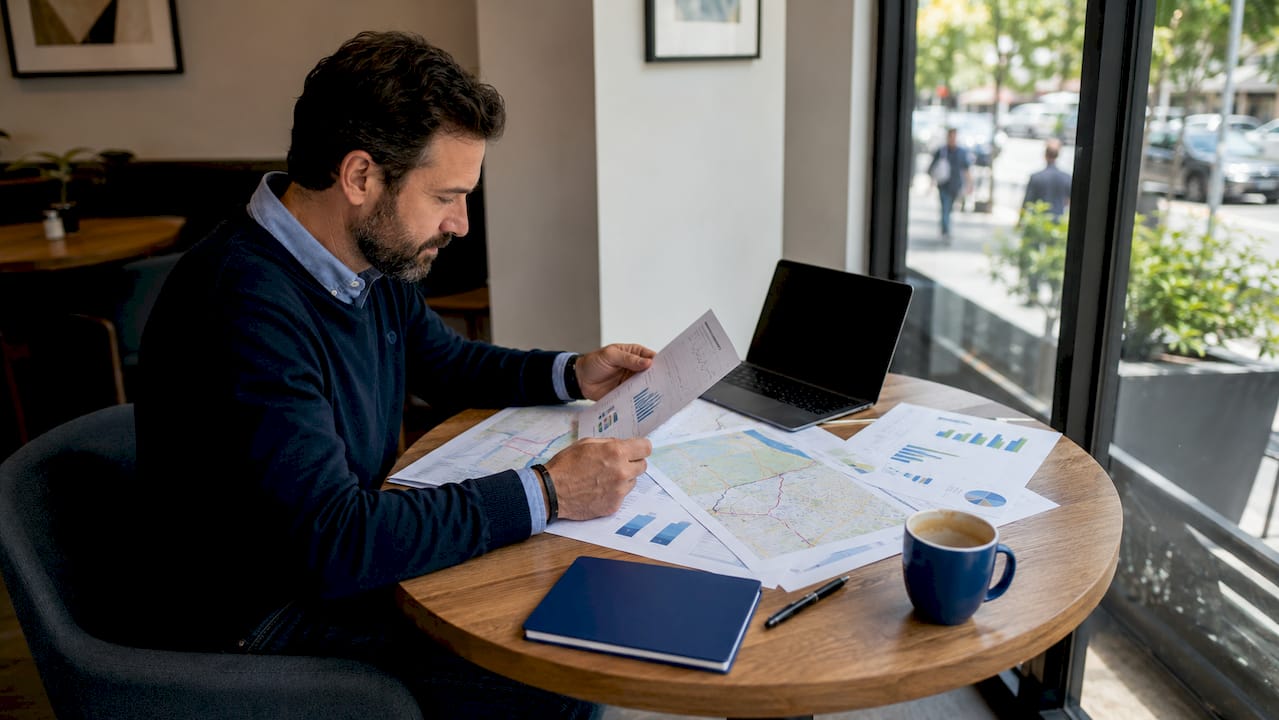 Fleet manager reviewing routing reports in office