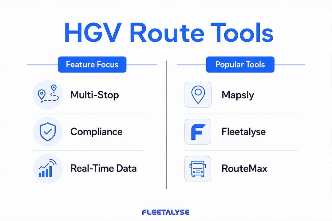 Infographic comparing HGV route optimisation tools features