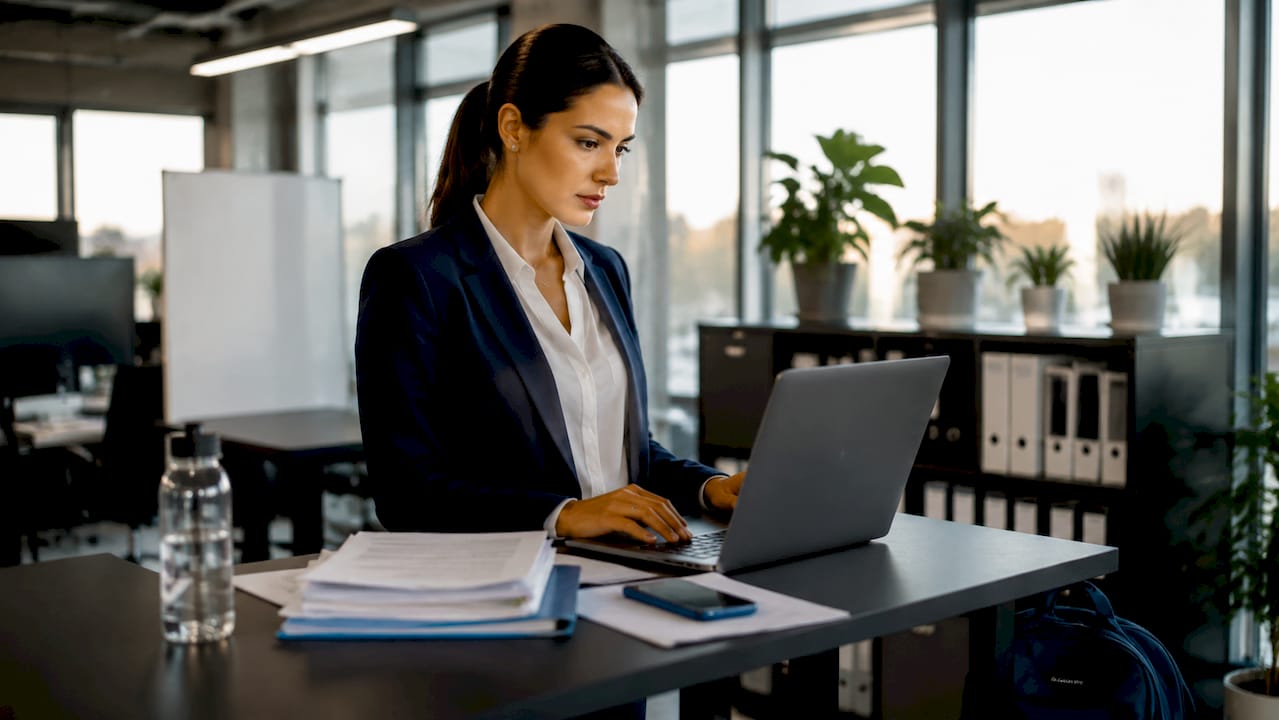 Dispatcher optimizing routes on laptop