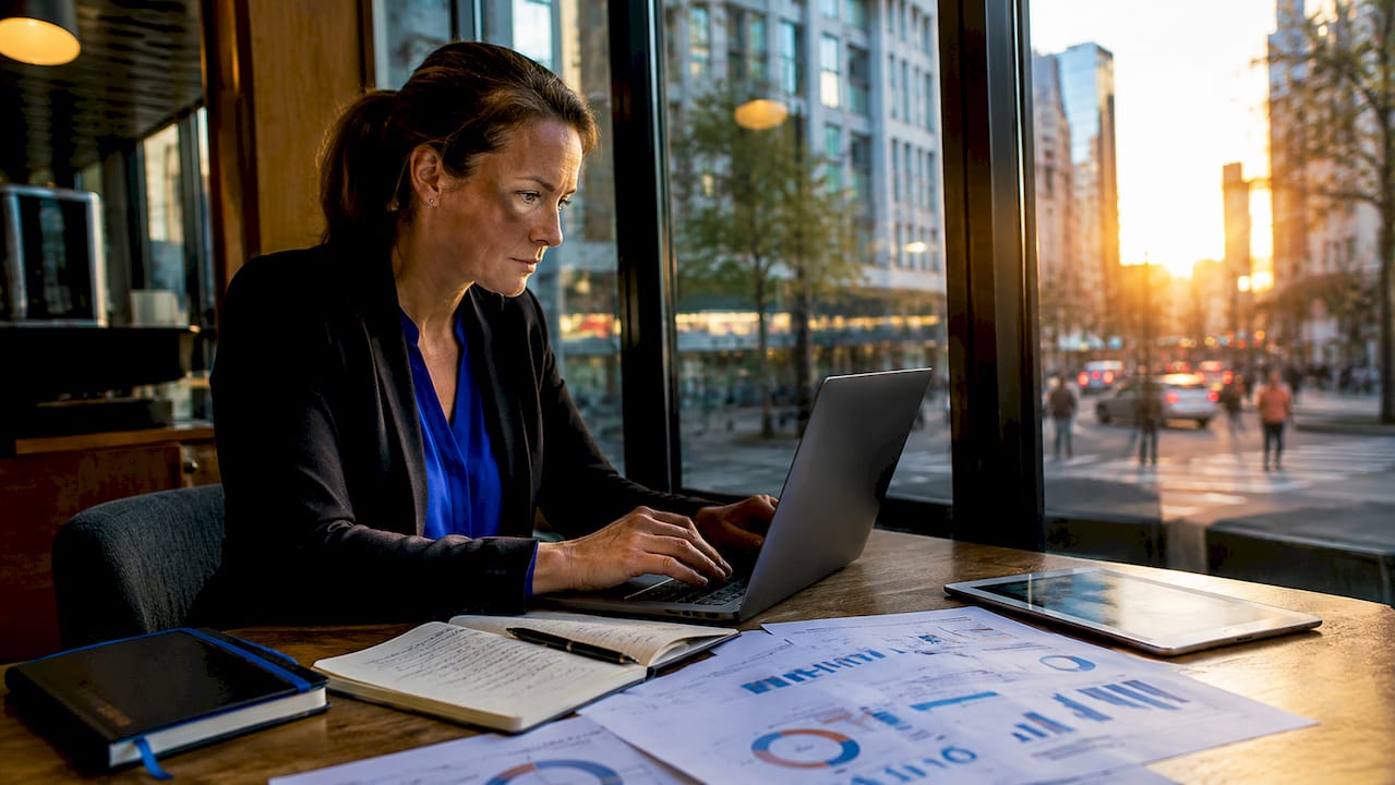 Fleet manager working with telematics data at desk