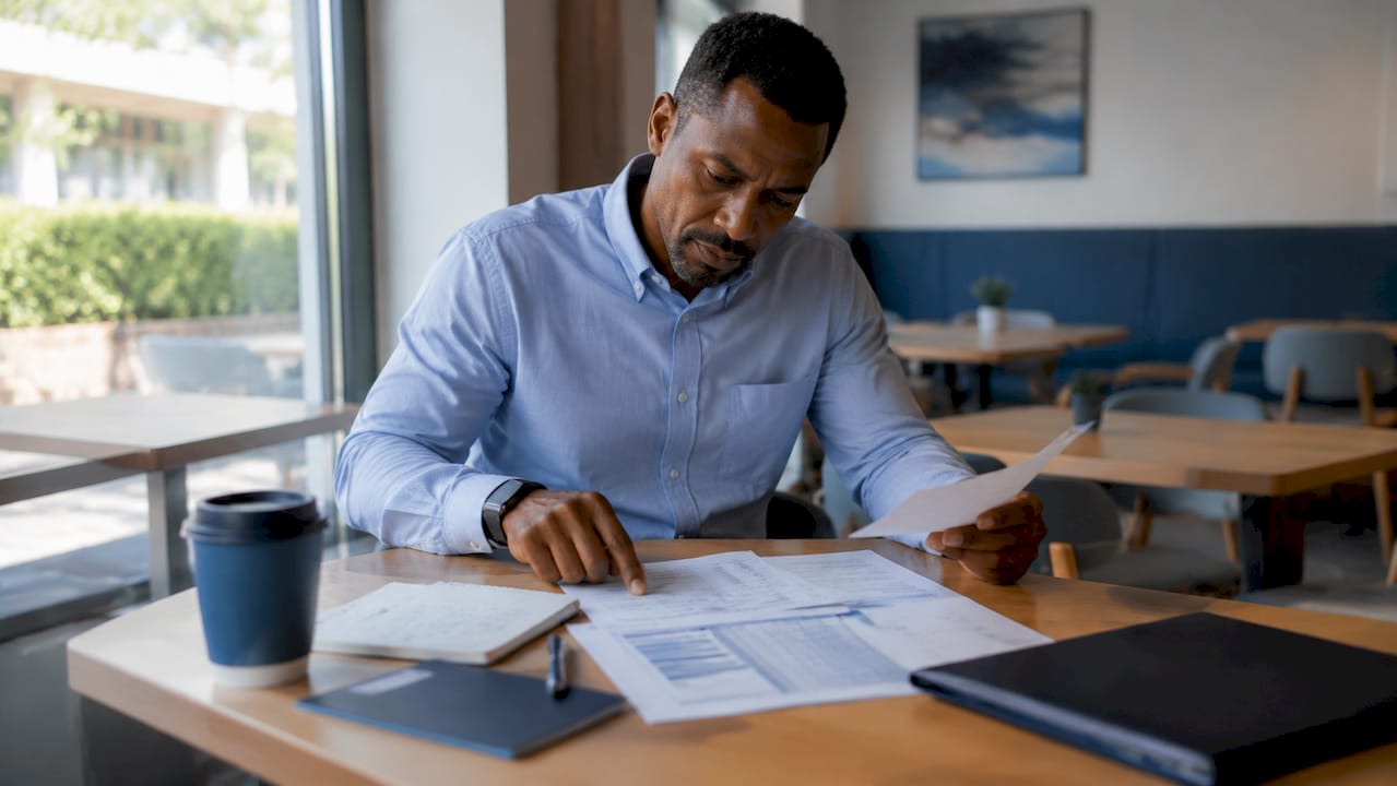 Man reviewing fleet cost spreadsheets in office