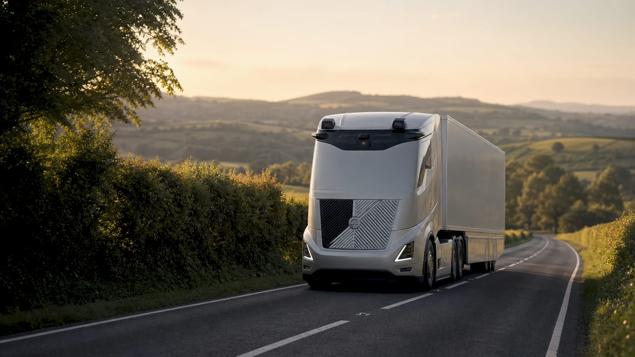 Volvo driverless truck driving on highway
