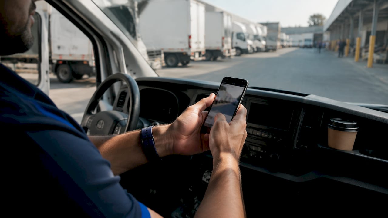 Driver viewing dashcam footage on smartphone