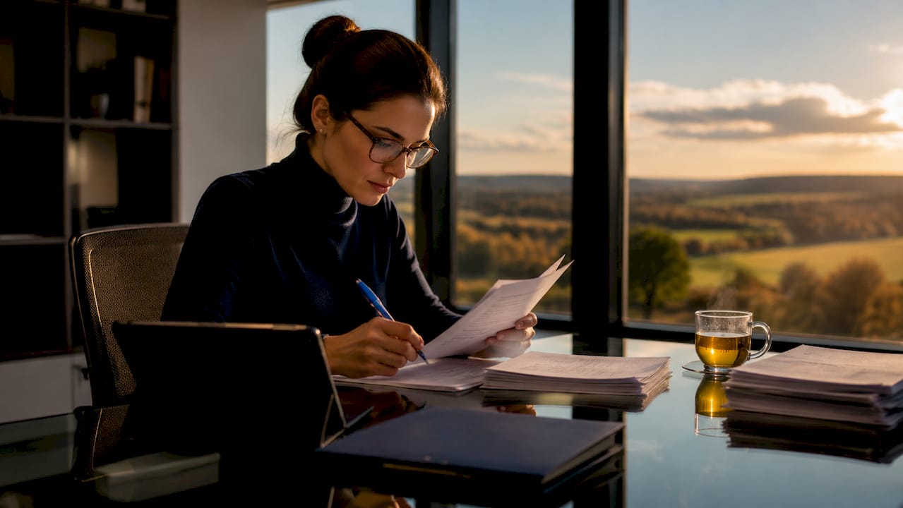 Fleet manager reviewing incident reports in office