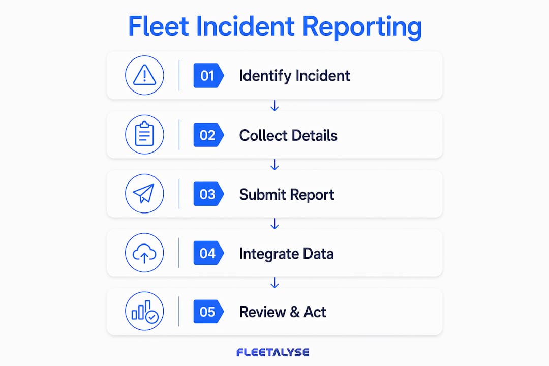 Infographic showing five steps of fleet incident reporting process