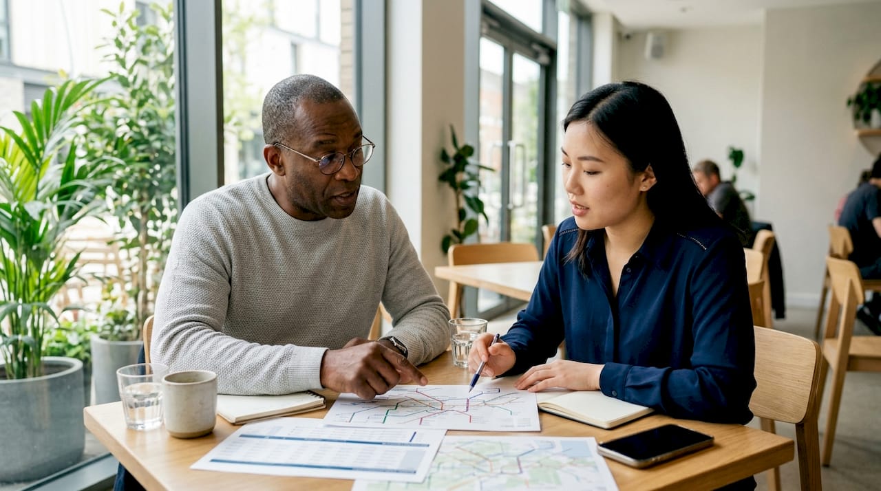 Transport planners discussing AI route optimisation