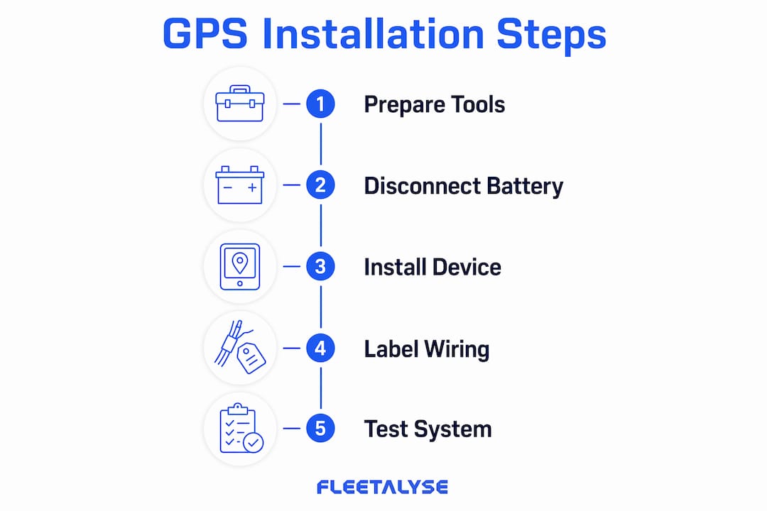 Infographic illustrating steps to install GPS in vans