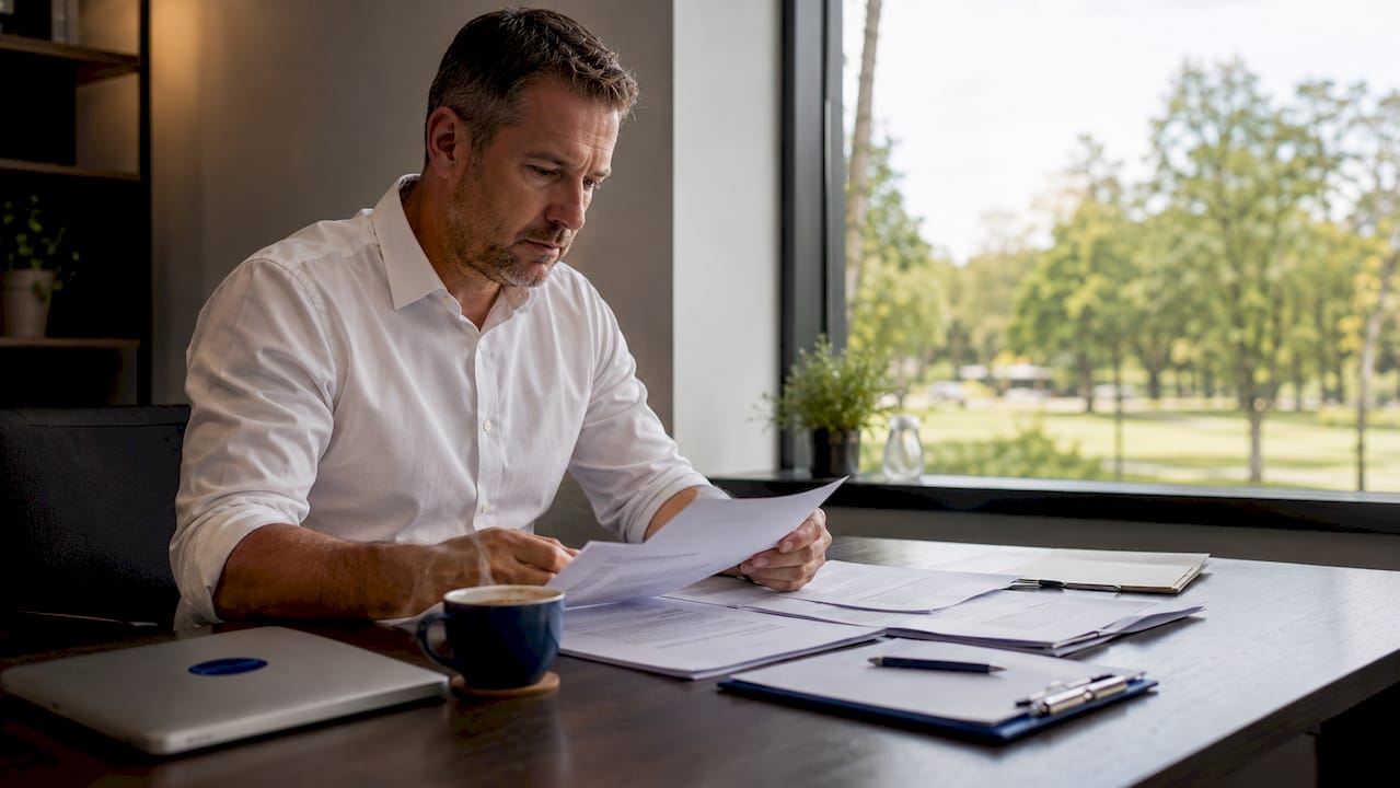 Fleet manager reviewing van safety policy papers