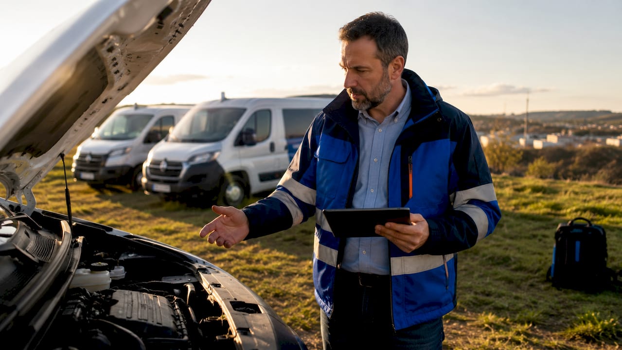 Fleet manager using tablet for vehicle maintenance