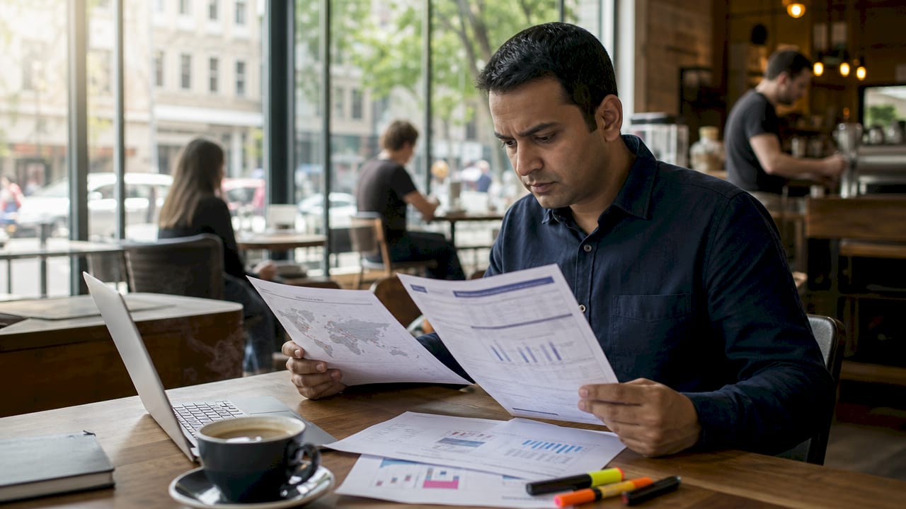 Logistics manager reviewing AI transport reports