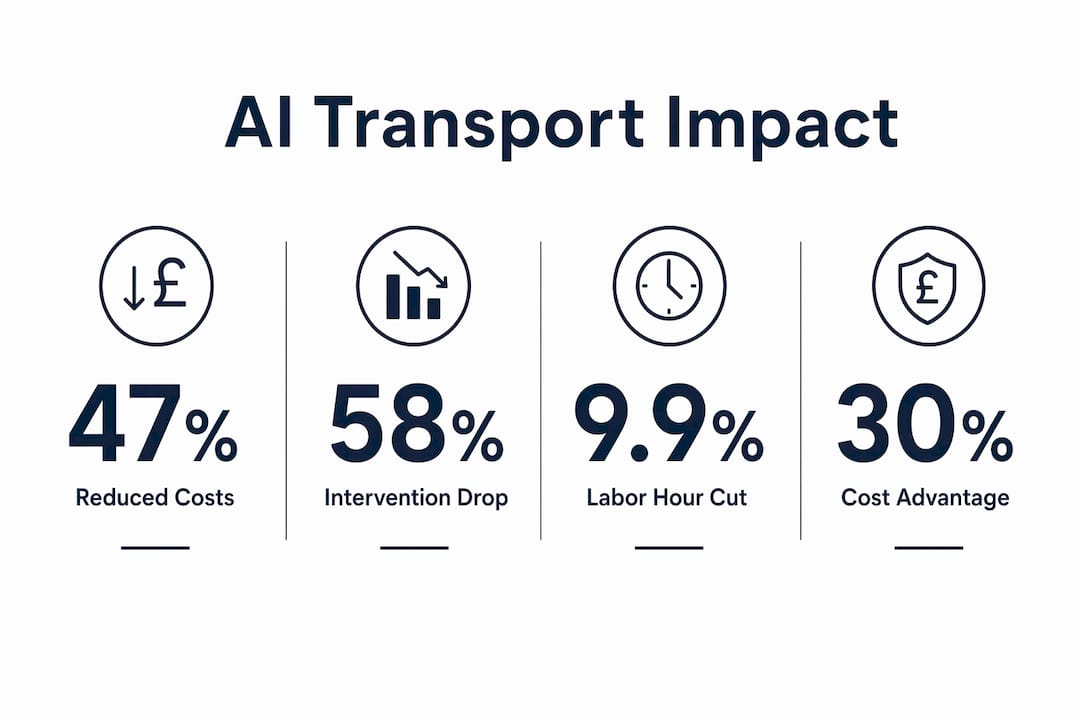 Infographic showing key AI transport management impact metrics