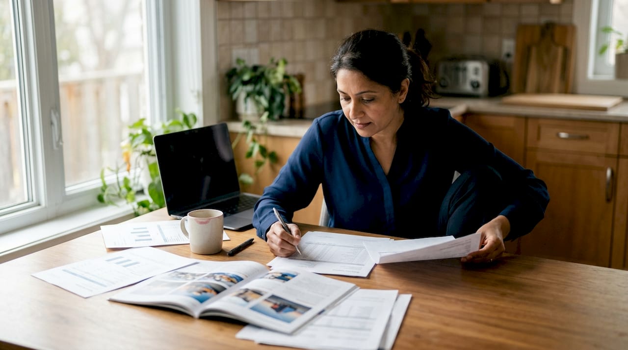 Small business owner reviewing freight paperwork