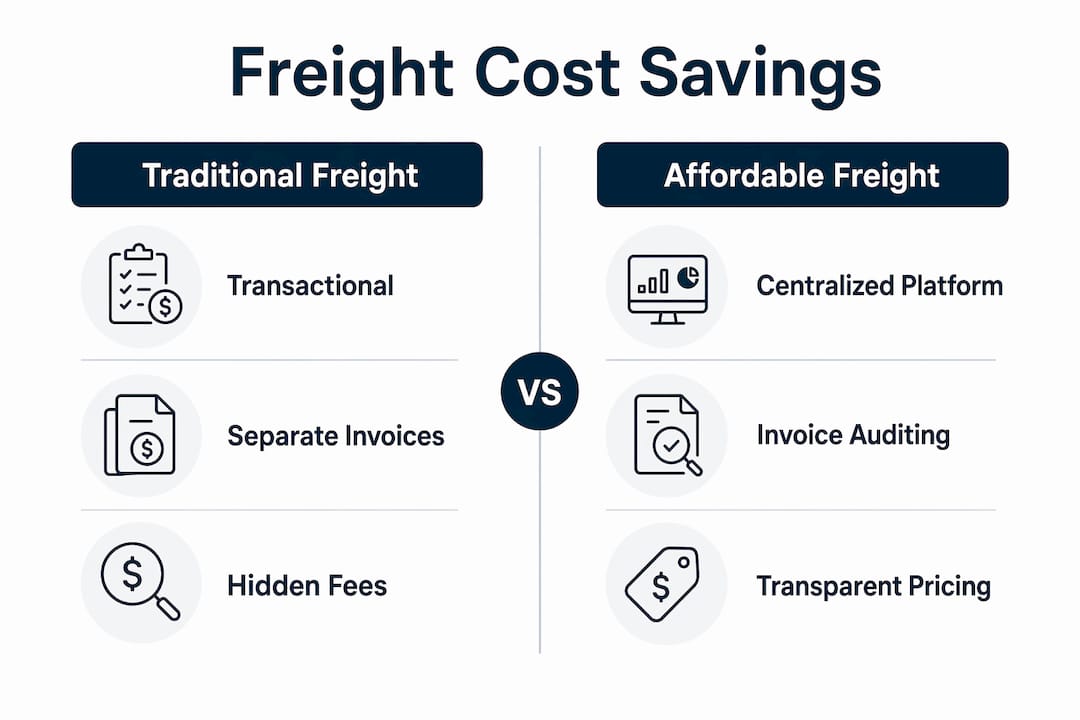 Infographic comparing traditional vs affordable freight cost savings