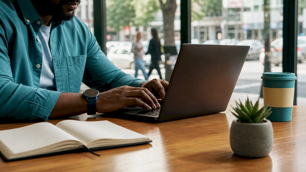 Hands typing on laptop for freight platform