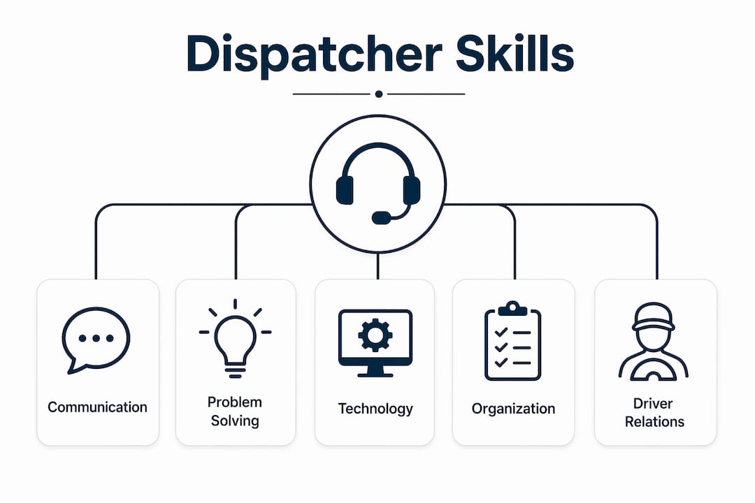 Infographic showing key logistics dispatcher skills in hierarchy format