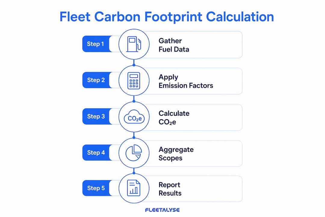 Infographic with steps for calculating fleet carbon footprint