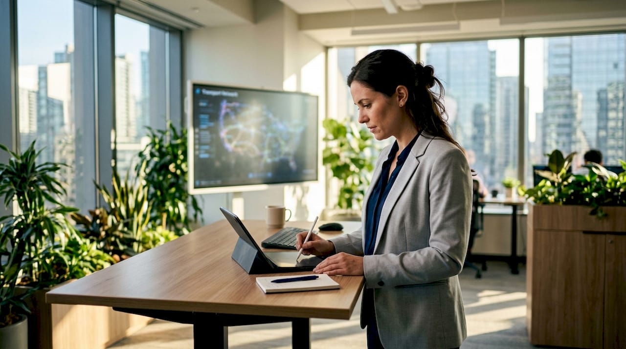 Logistics professional using AI TMS in control room