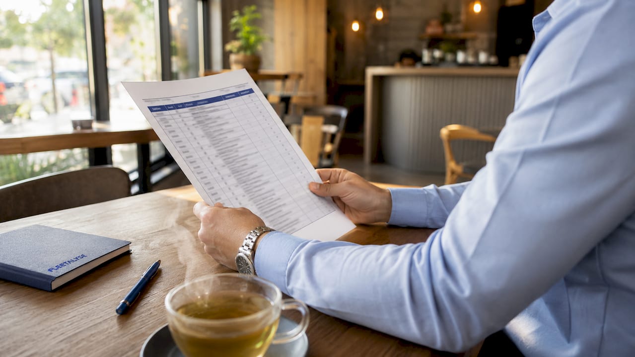 Hands holding telematics data source document