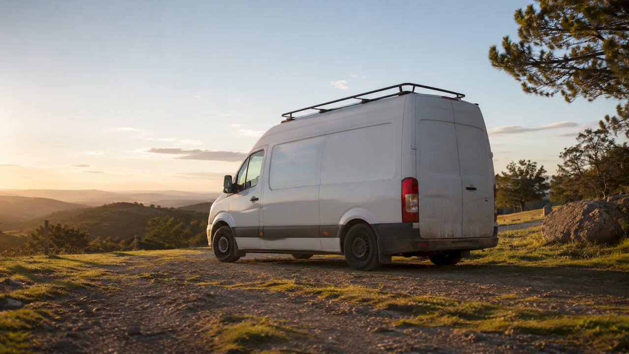 White boxy panel van showing aerodynamic shape