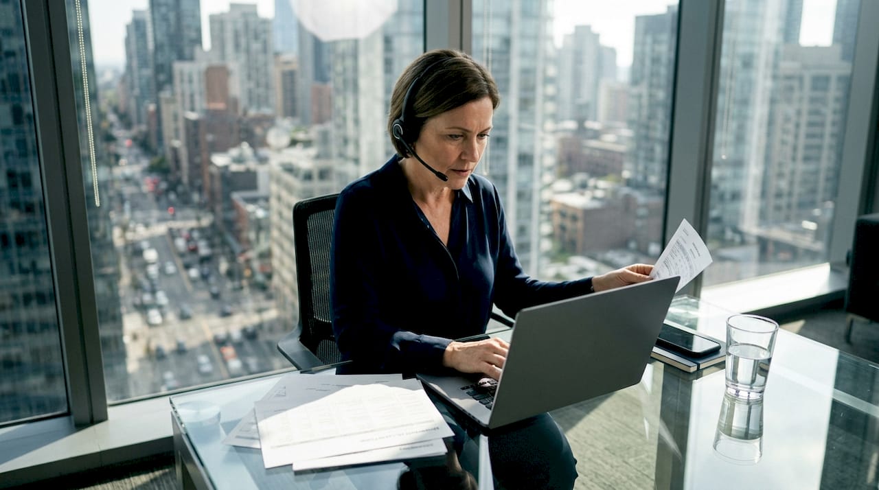 Freight dispatcher planning shipments at desk
