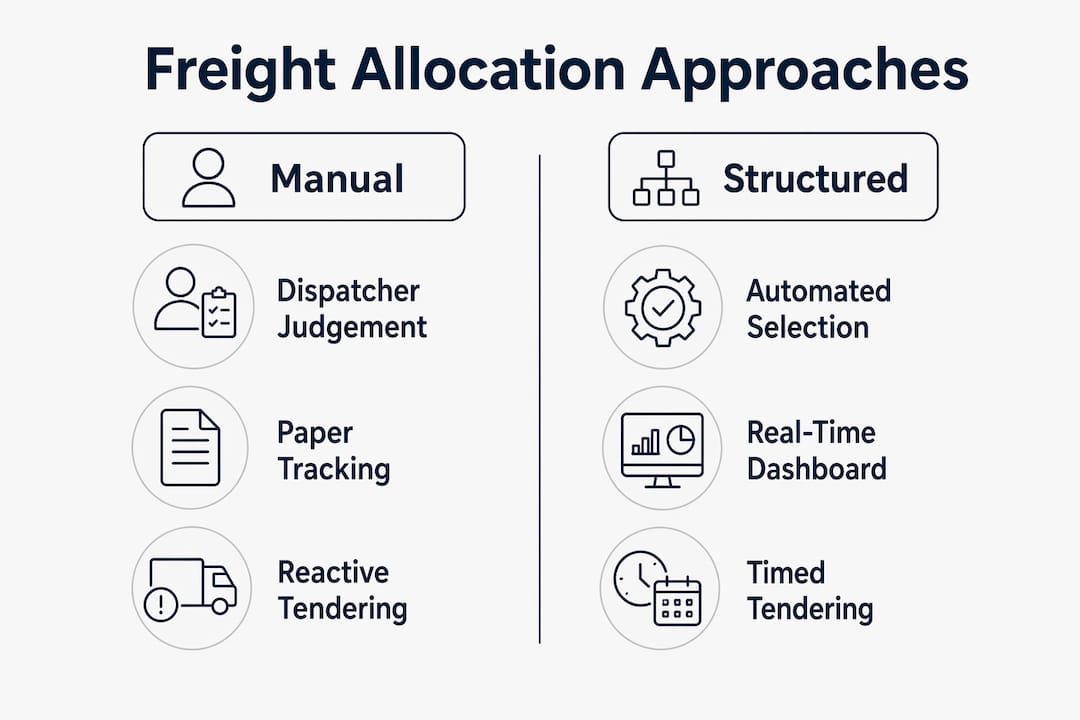 Infographic comparing manual and structured freight allocation