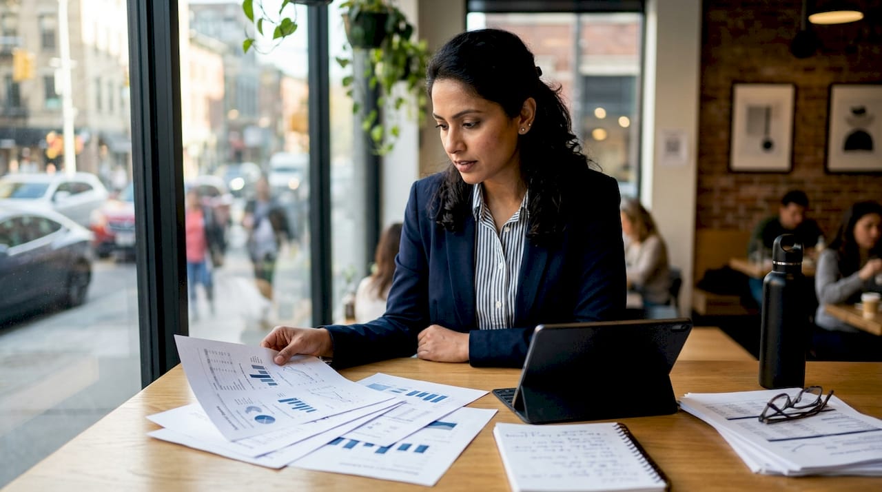 Logistics manager reviewing transport KPI reports