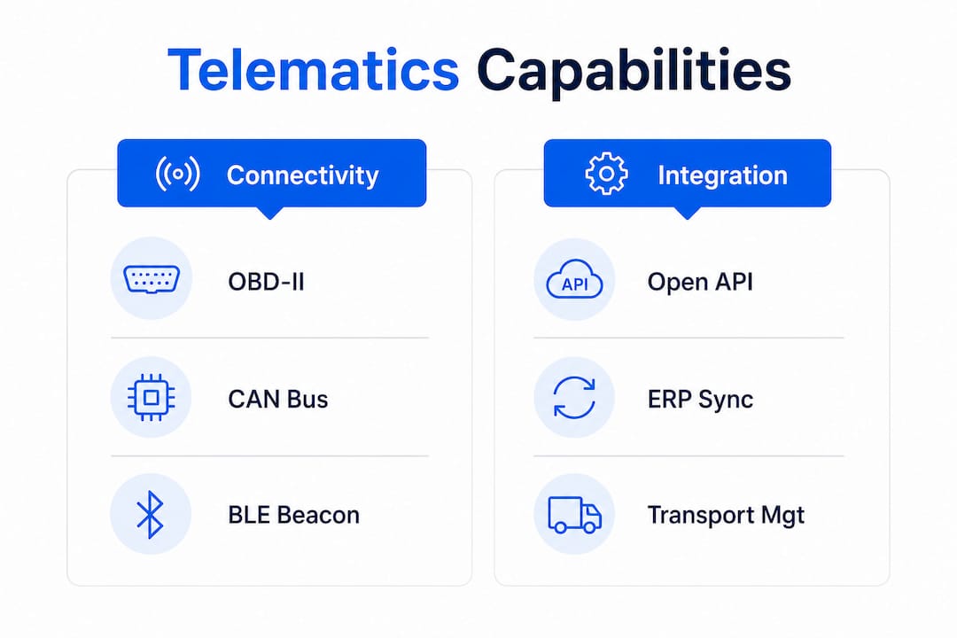 Infographic comparing telematics connectivity and integration features