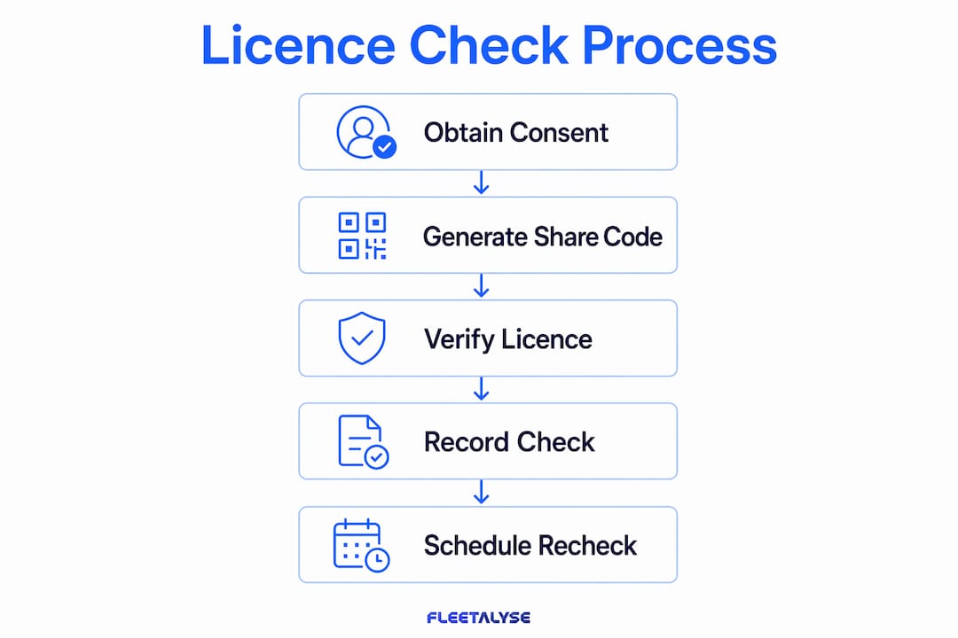 Infographic illustrating driver licence check steps