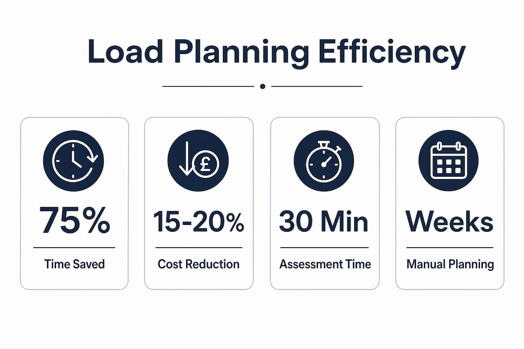 Infographic comparing AI and manual load planning metrics