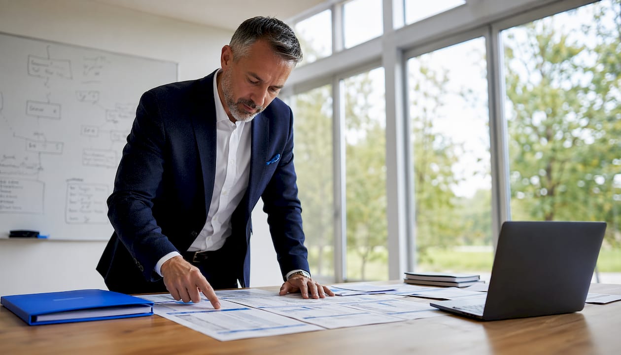 Fleet manager reviewing HGV replacement plans