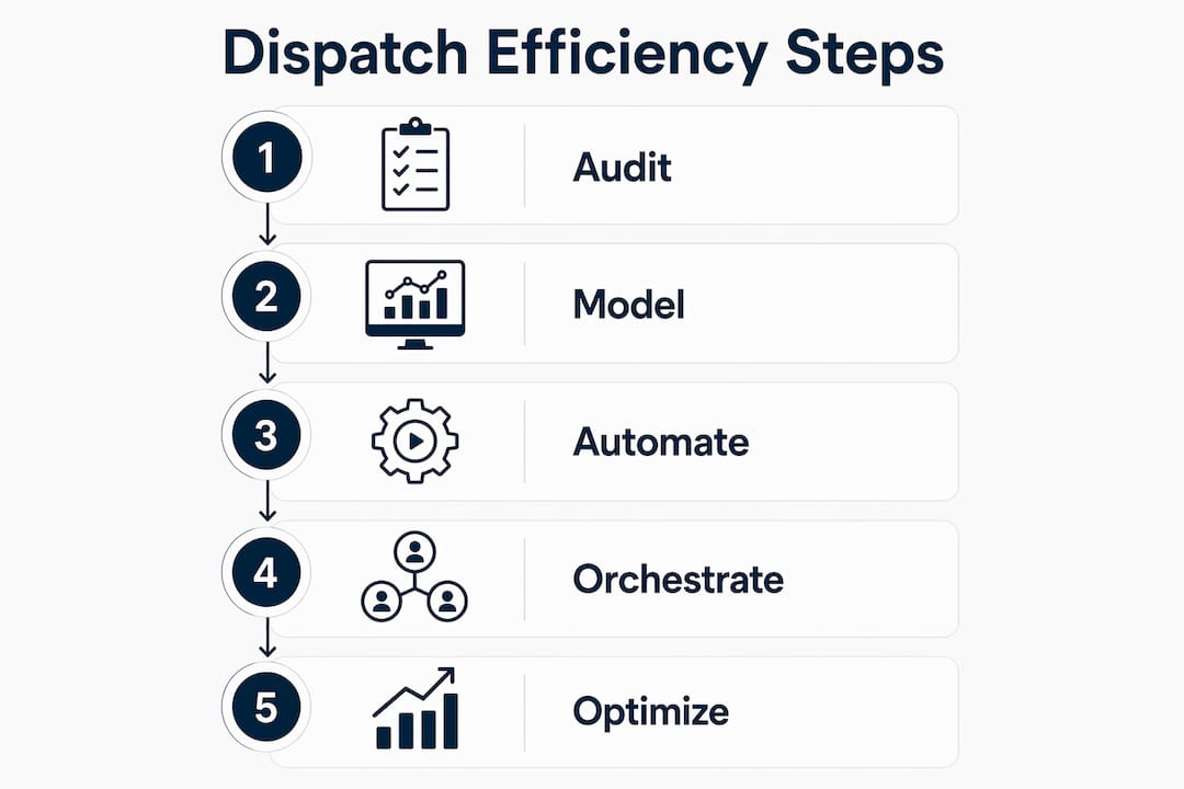 Infographic showing workflow steps for dispatch improvement