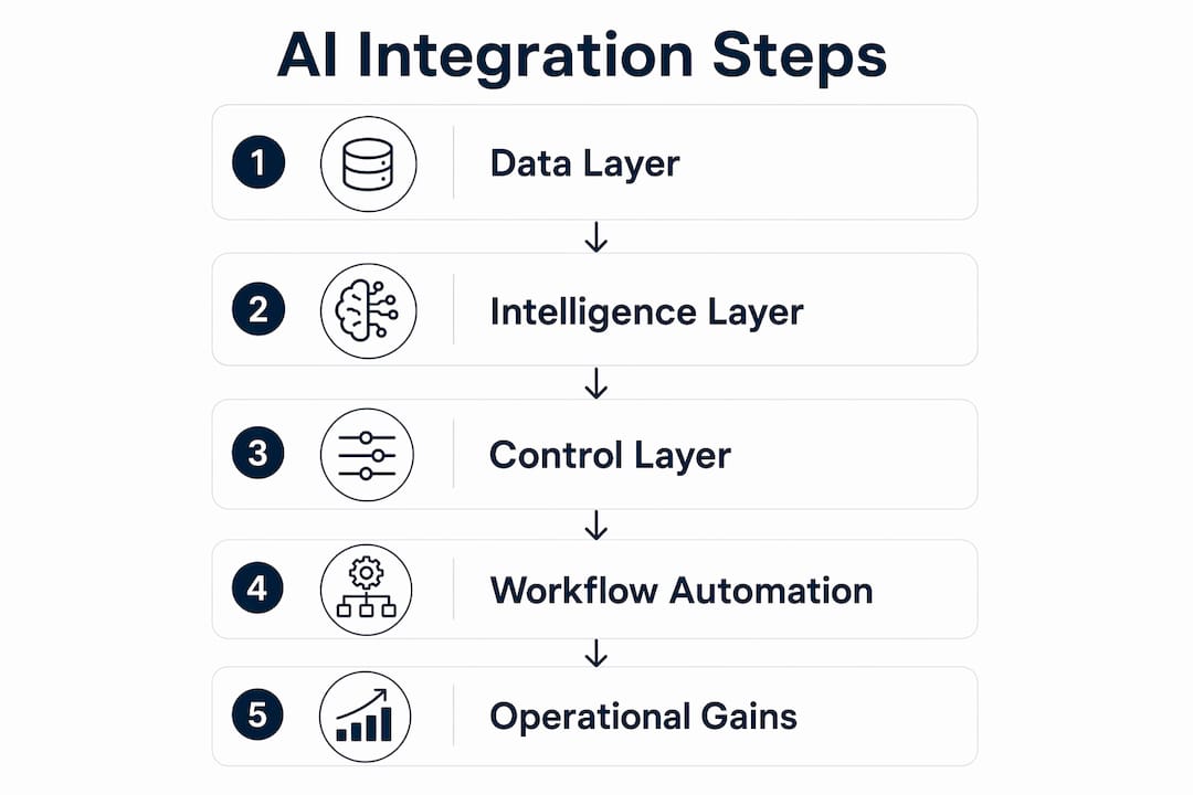 Infographic showing AI integration process steps