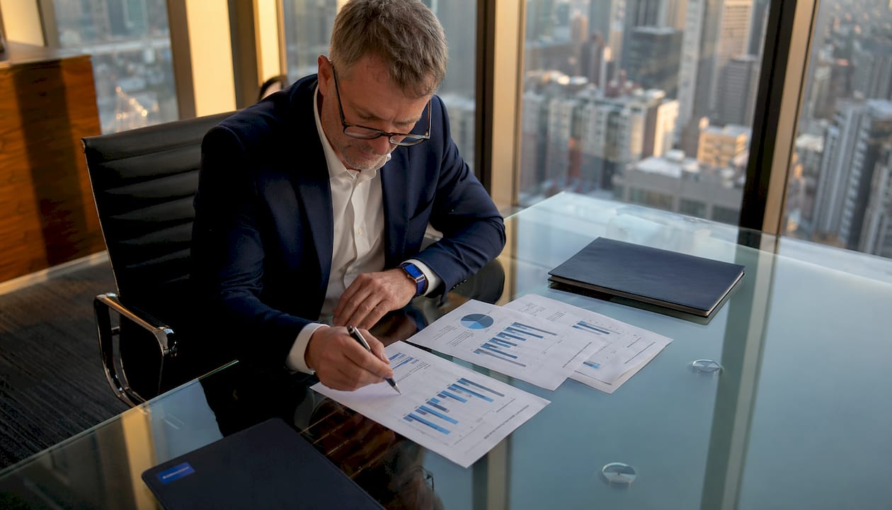 Fleet manager reviewing vehicle utilisation charts