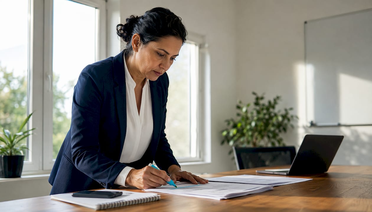 Compliance officer reviewing telematics policy documents
