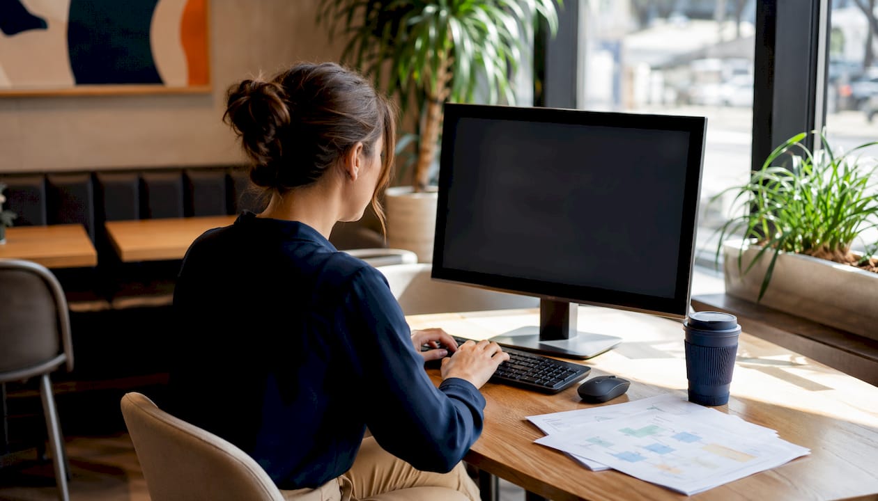 Entry-level admin typing in corporate office