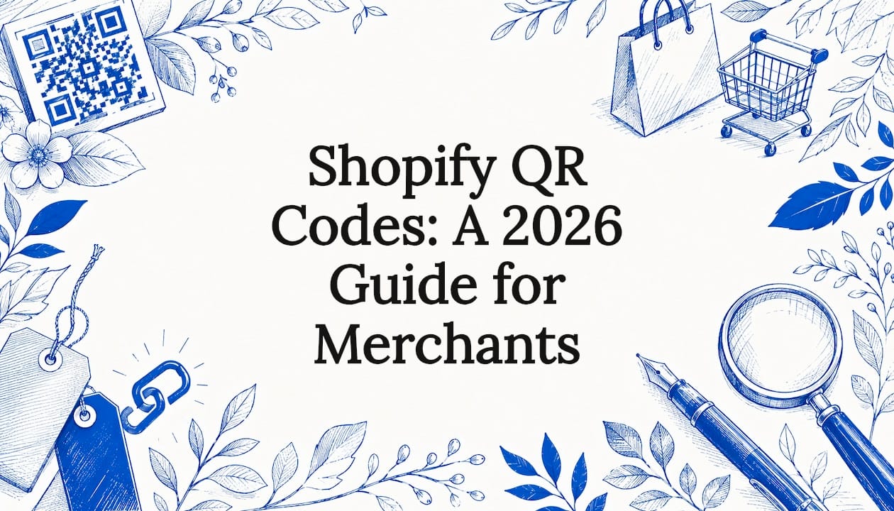Decorative title card illustration with QR code motifs