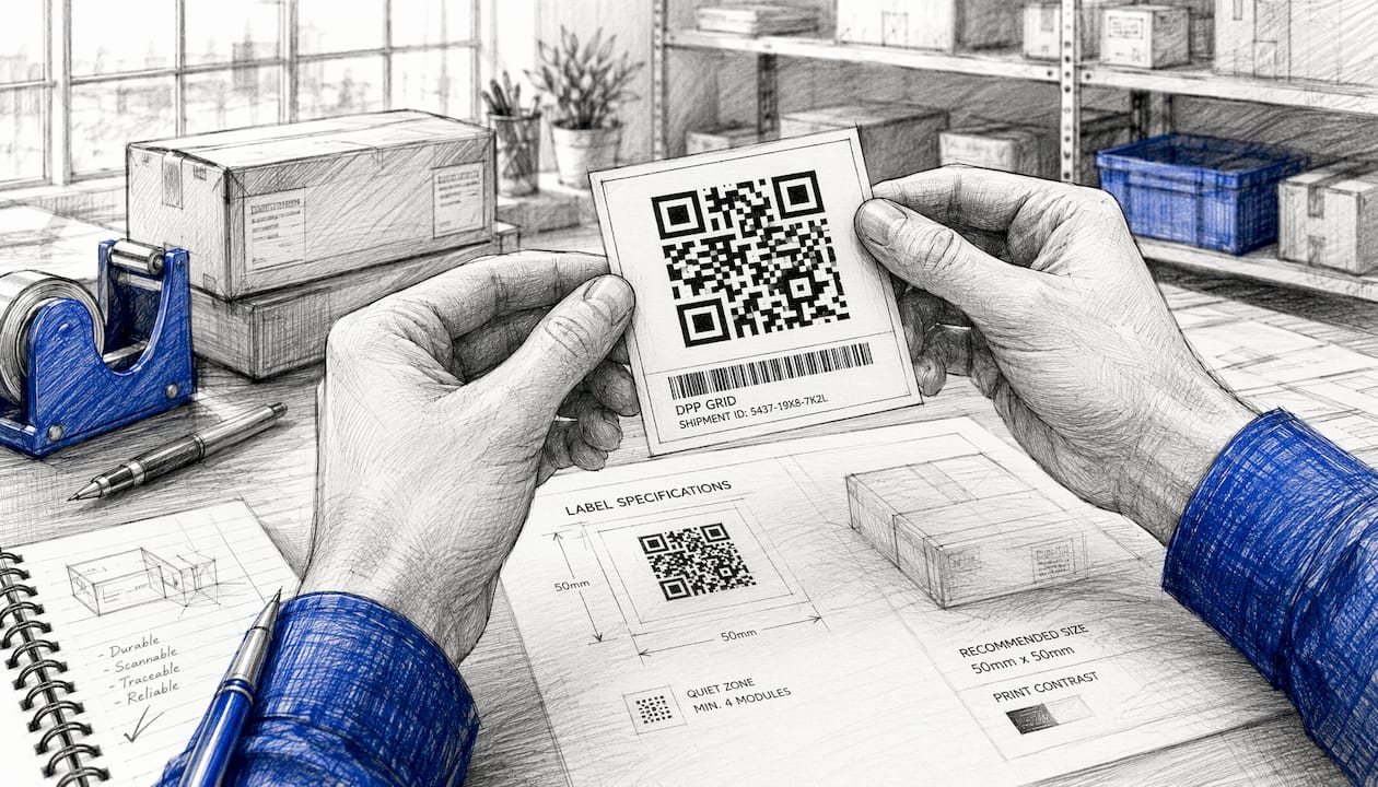Close-up of printed QR code on packaging label