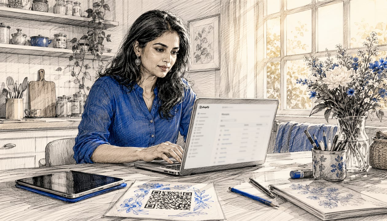 Woman generating QR codes on laptop