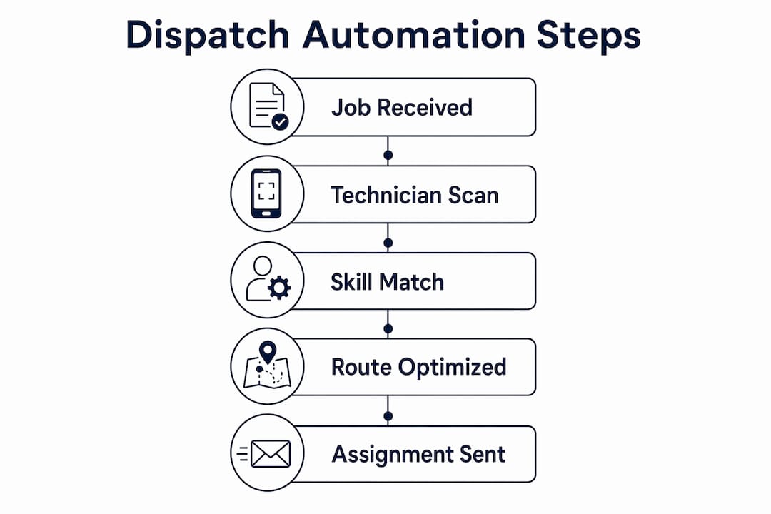 Infographic showing automated dispatch workflow steps