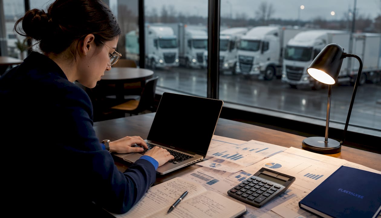 Analyst working on fleet fuel cost data
