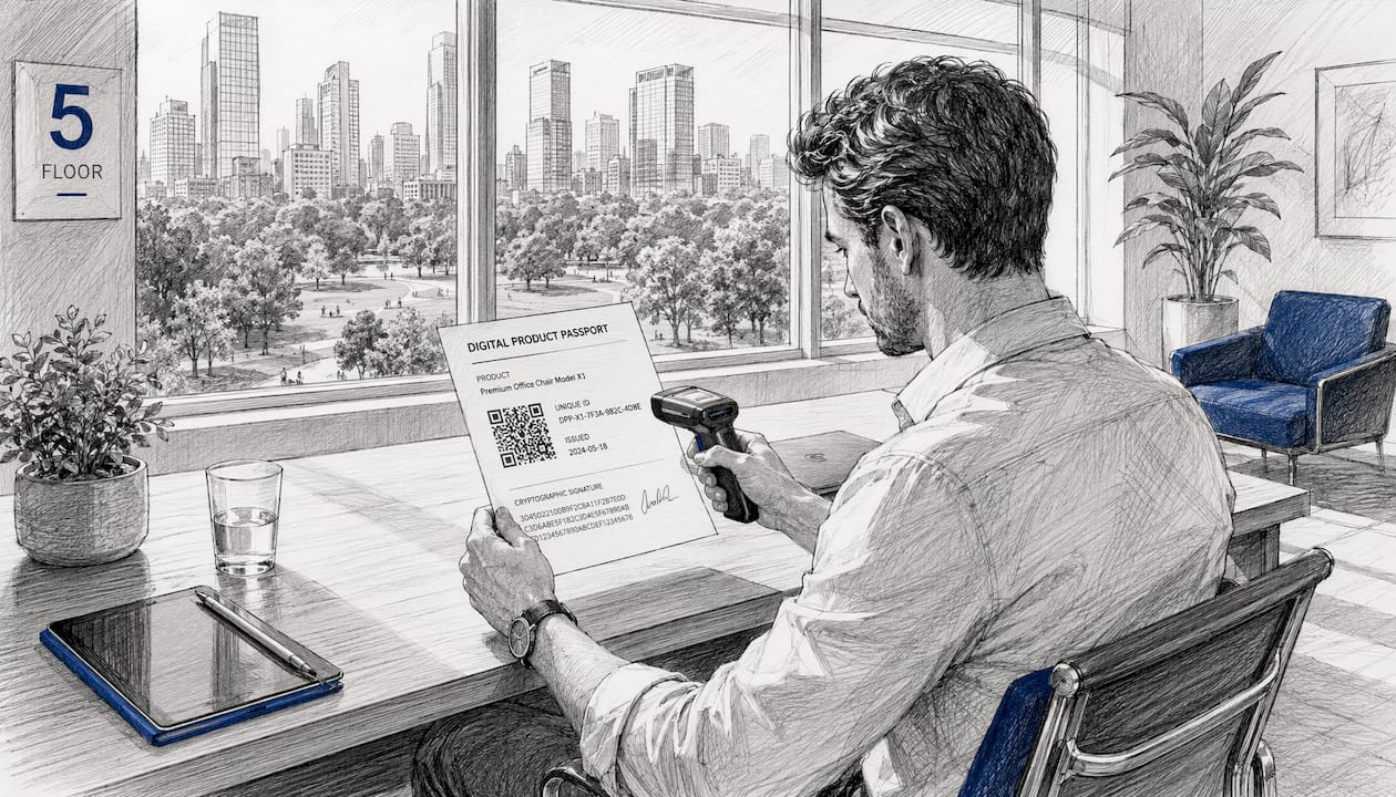 Over-shoulder view of person verifying QR code authenticity