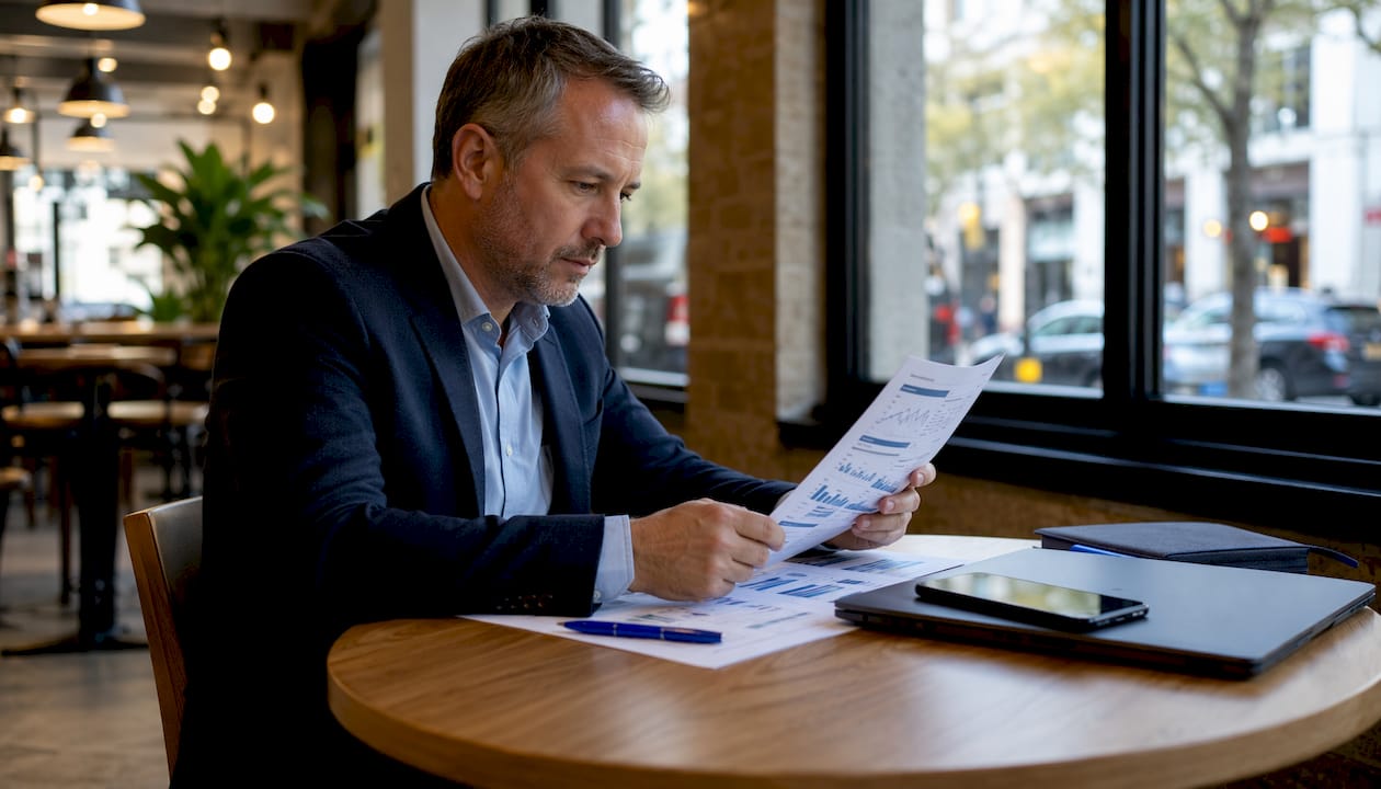 Fleet manager reviewing printed idle time reports