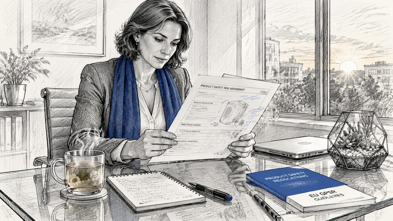 Woman reviewing product risk assessment documents