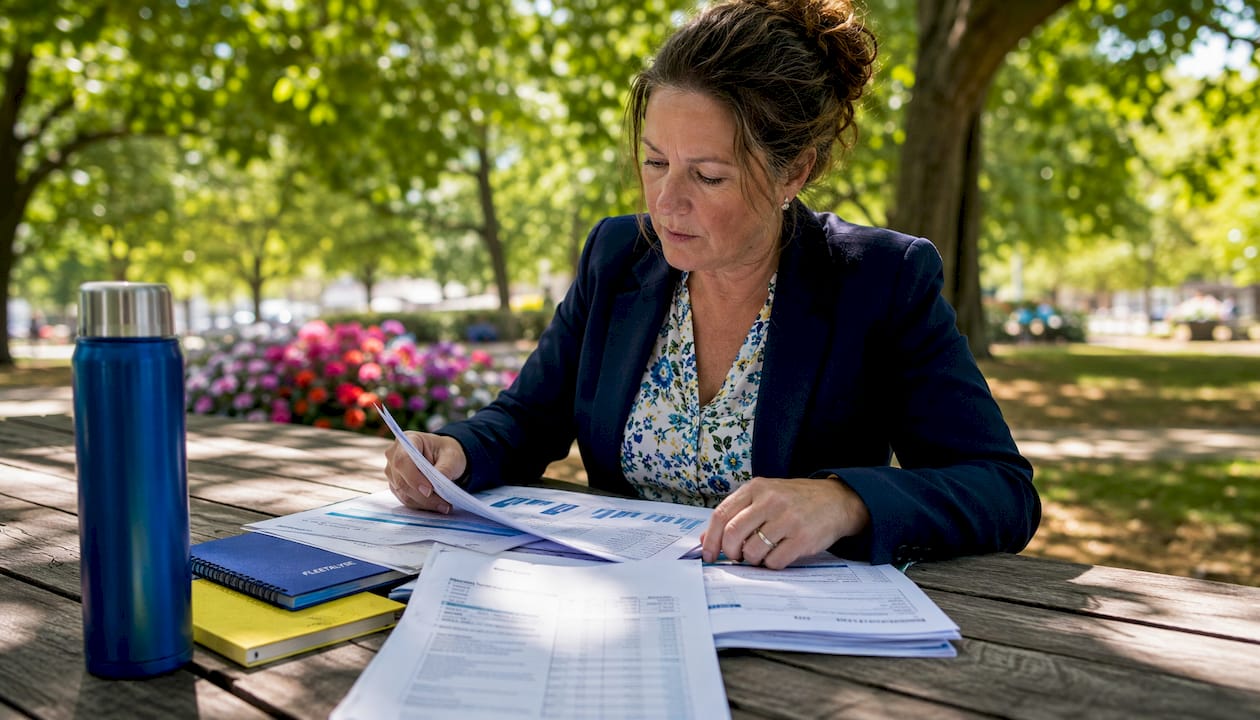 Fleet manager reviewing working time directive documents