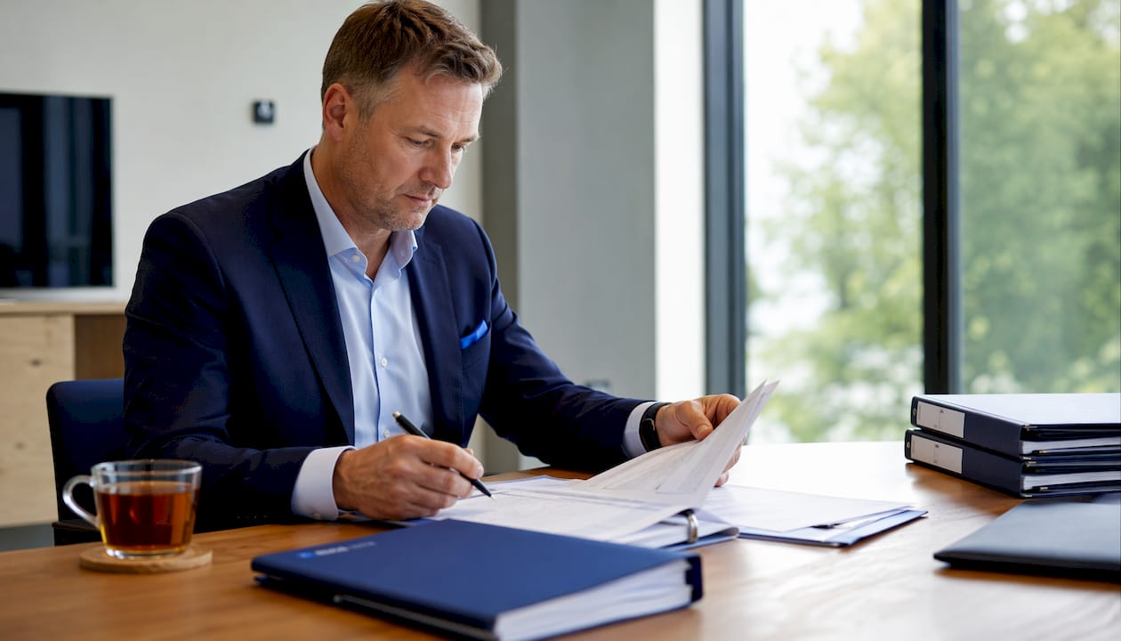 UK fleet operator reviewing legal documents at desk