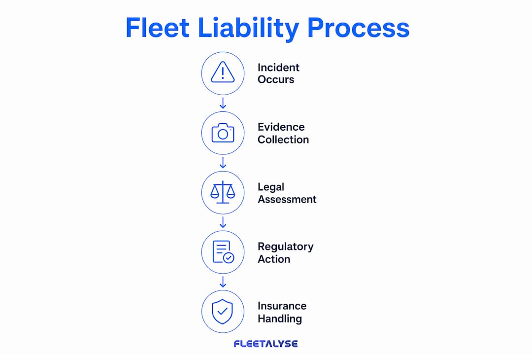Infographic showing fleet legal liability process stages