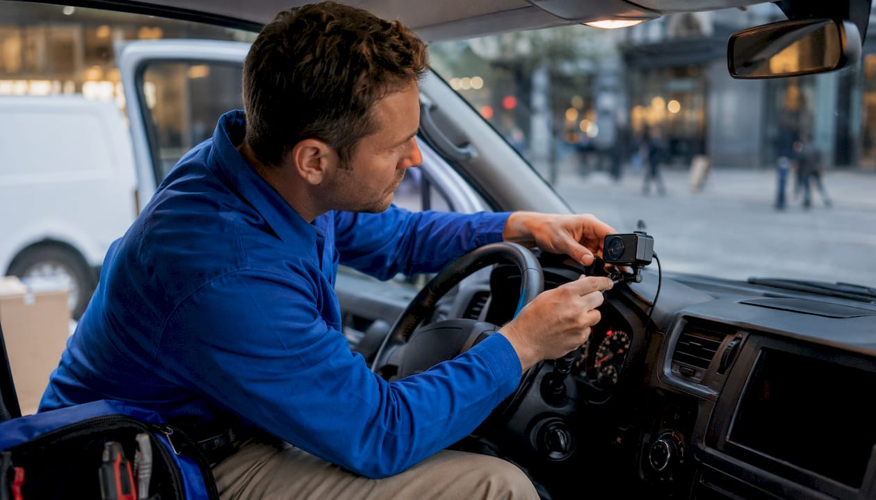 Hands adjusting van fatigue monitoring camera